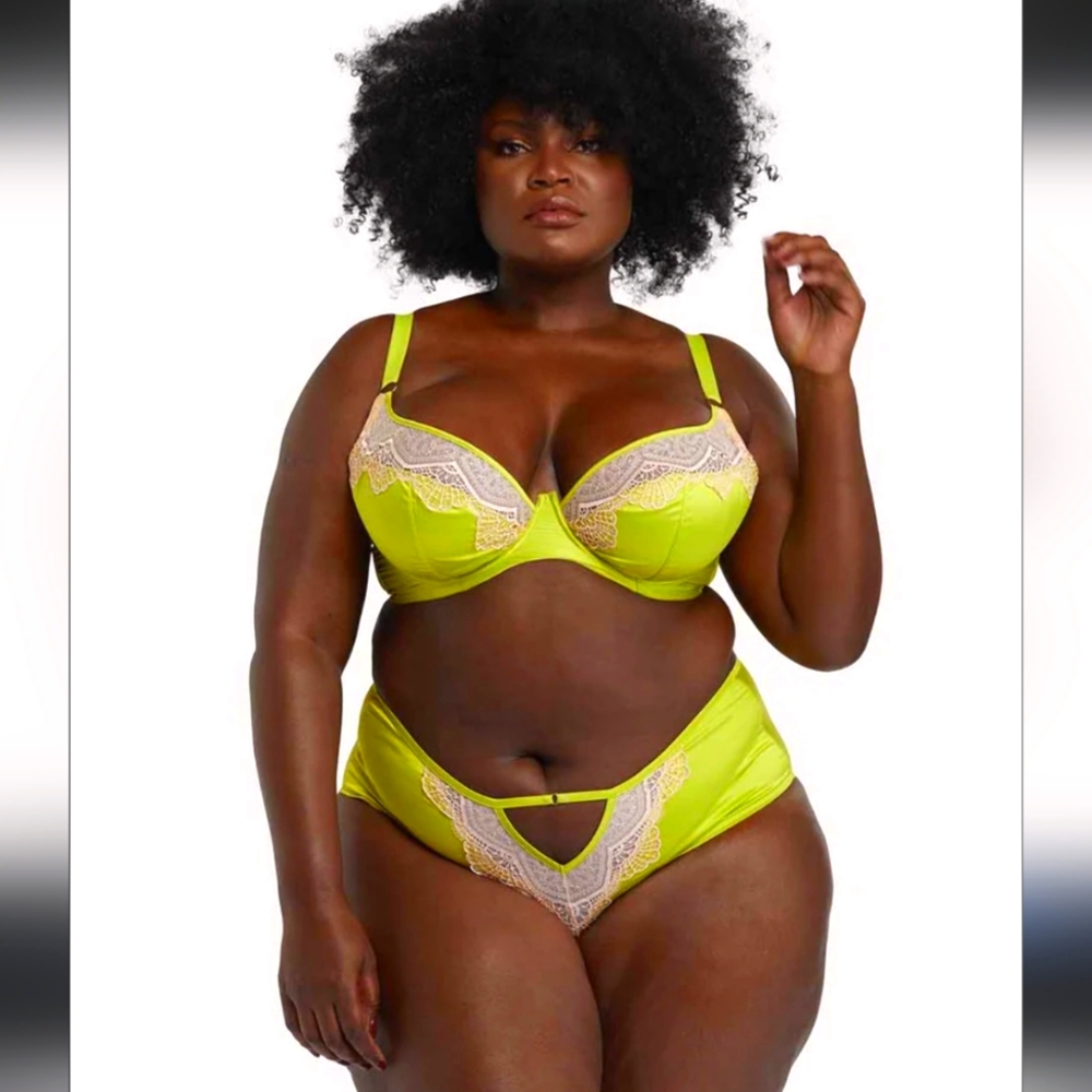 Lime Green Lace Trim Bra and Panty Set